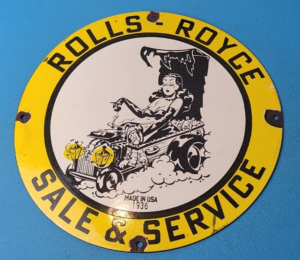 VINTAGE ROLLS ROYCE PORCELAIN GAS OIL AUTO GERMAN SALES SERVICE MOTOR SIGN 305860761934