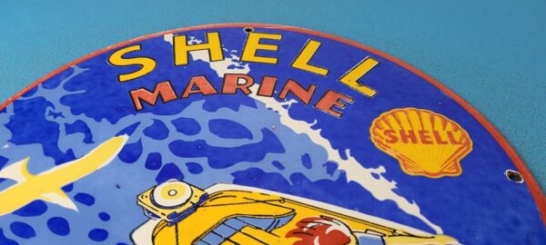 VINTAGE SHELL GASOLINE PORCELAIN MARINE GAS OIL SERVICE STATION PUMP PLATE SIGN 305268964644 11