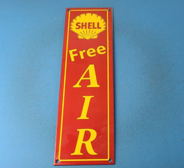 VINTAGE SHELL PORCELAIN FREE AIR GARAGE GAS MOTOR OIL SERVICE STATION PUMP SIGN 305771857584