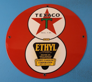 VINTAGE TEXACO GASOLINE PORCELAIN ETHYL GAS SERVICE STATION PUMP AD 12 SIGN 305860732264