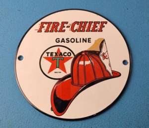 VINTAGE TEXACO GASOLINE PORCELAIN GAS OIL PUMP FIRE CHIEF SERVICE STATION SIGN 305846702534