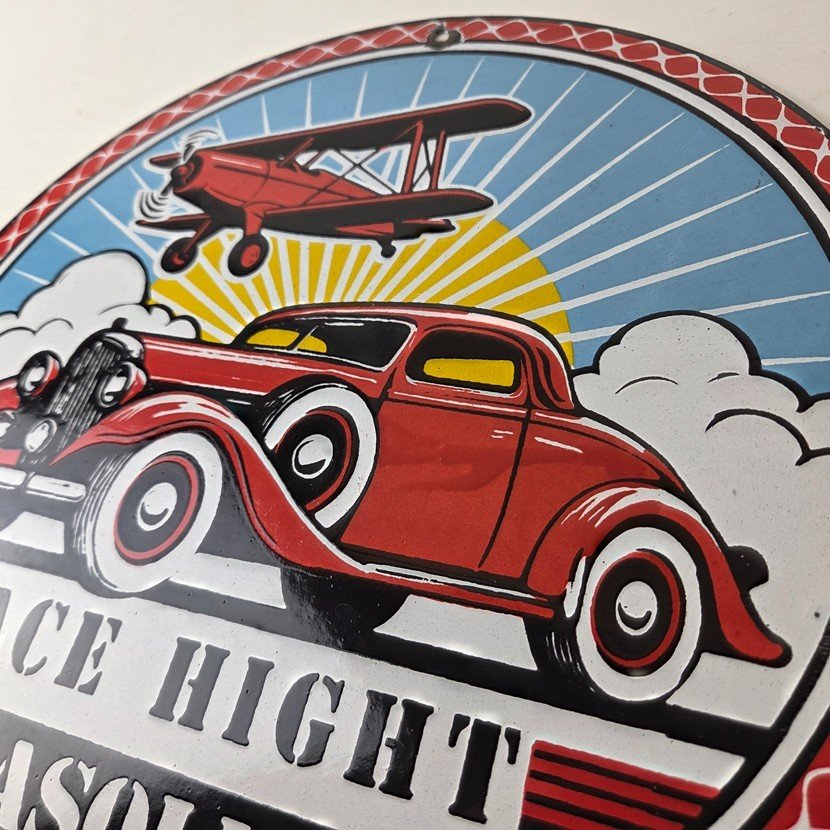 Vintage Ace High Gasoline Porcelain Sign - Hot Rod Plane Aviation Sign - Image 12