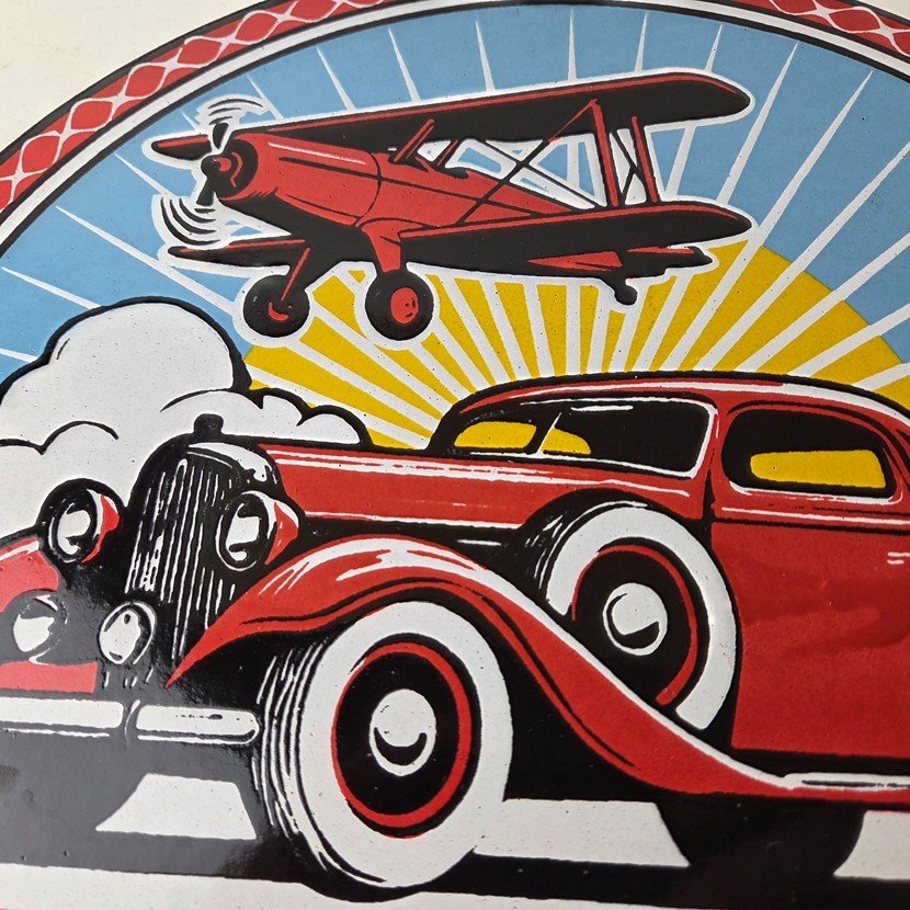 Vintage Ace High Gasoline Porcelain Sign - Hot Rod Plane Aviation Sign - Image 3