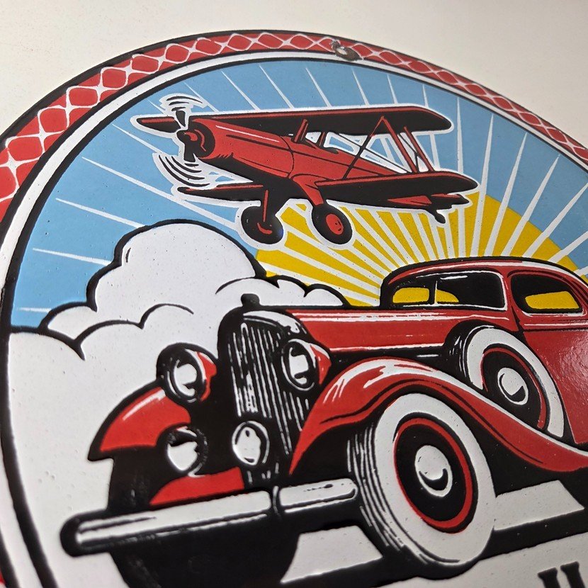 Vintage Ace High Gasoline Porcelain Sign - Hot Rod Plane Aviation Sign - Image 5