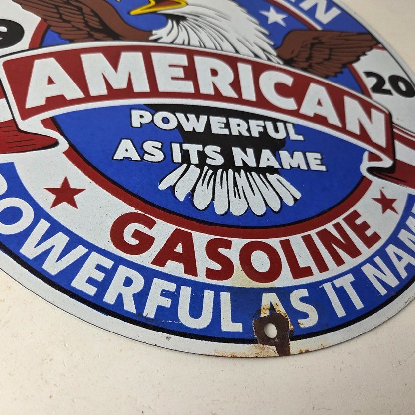Vintage American Gasoline Porcelain Sign - Blad Eagle Powerful Gas Pump Sign - Image 11