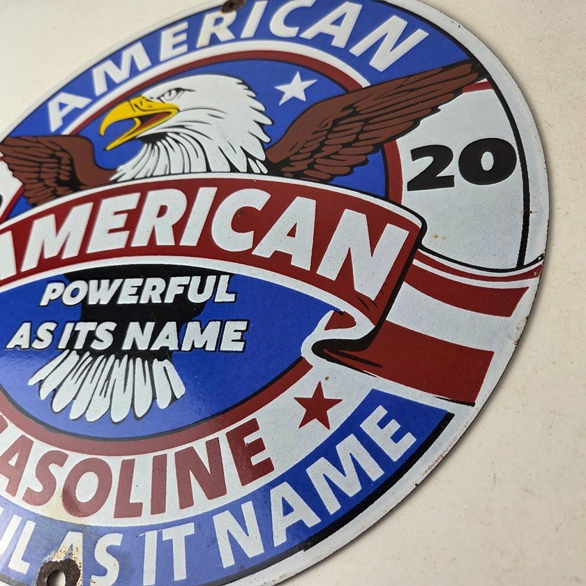 Vintage American Gasoline Porcelain Sign - Blad Eagle Powerful Gas Pump Sign - Image 13