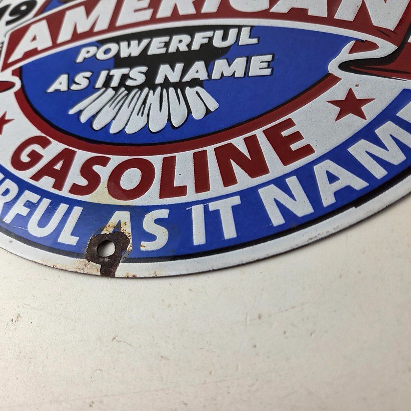 Vintage American Gasoline Porcelain Sign - Blad Eagle Powerful Gas Pump Sign - Image 14