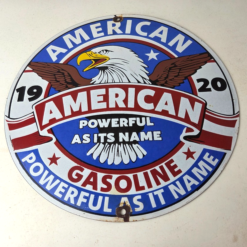 Vintage American Gasoline Porcelain Sign - Blad Eagle Powerful Gas Pump Sign - Image 15