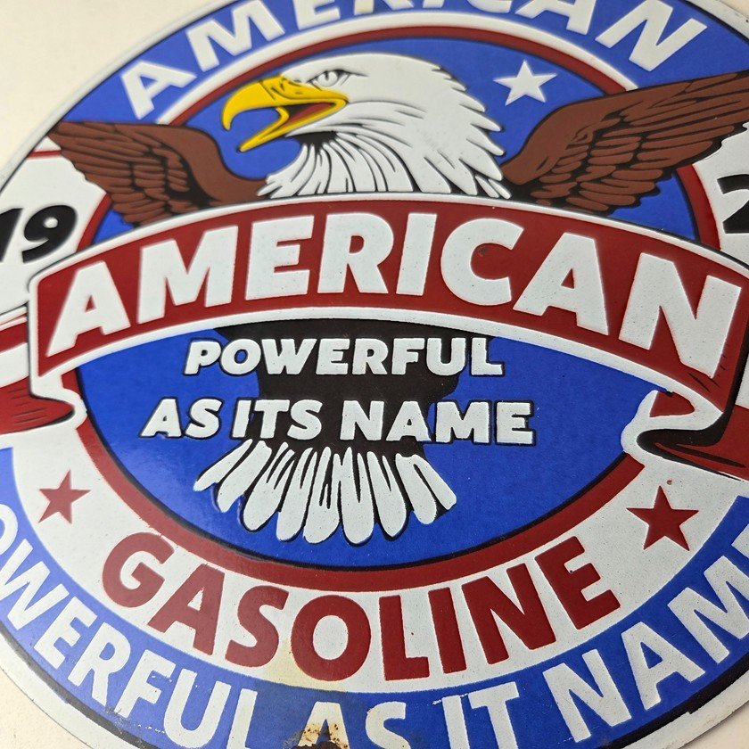 Vintage American Gasoline Porcelain Sign - Blad Eagle Powerful Gas Pump Sign - Image 4