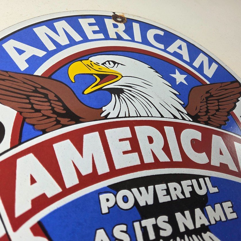 Vintage American Gasoline Porcelain Sign - Blad Eagle Powerful Gas Pump Sign - Image 5