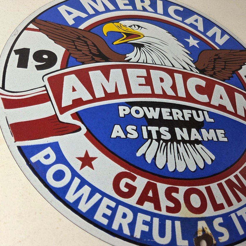 Vintage American Gasoline Porcelain Sign - Blad Eagle Powerful Gas Pump Sign - Image 6