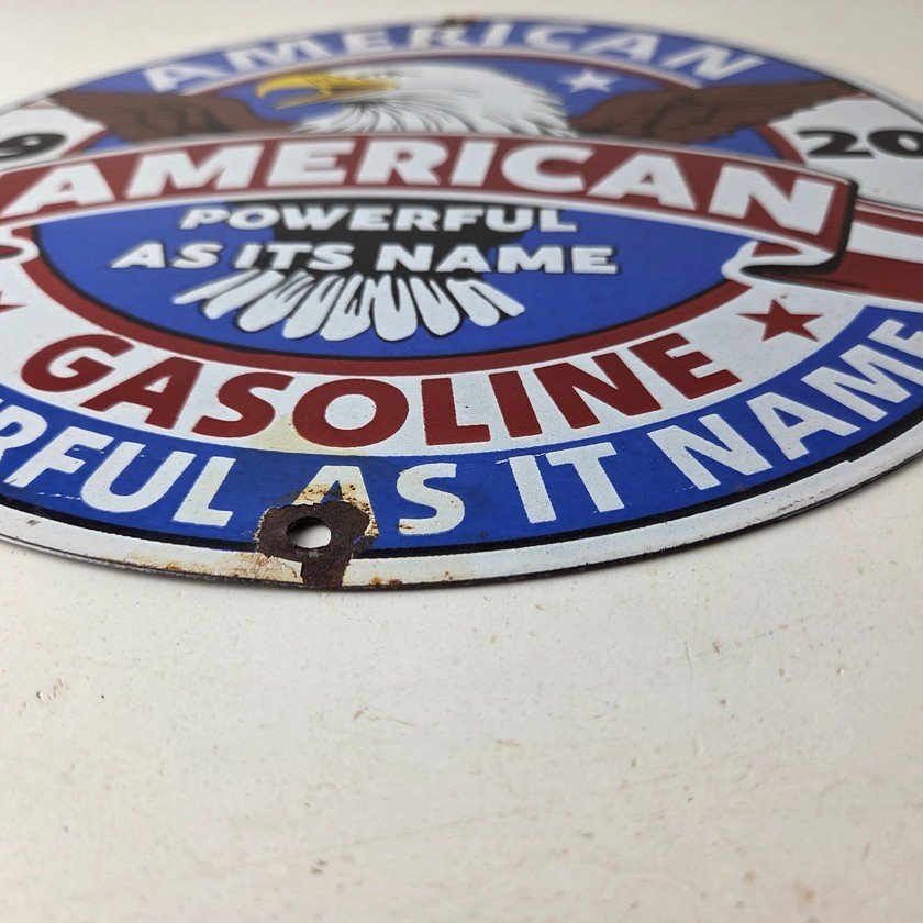 Vintage American Gasoline Porcelain Sign - Blad Eagle Powerful Gas Pump Sign - Image 10
