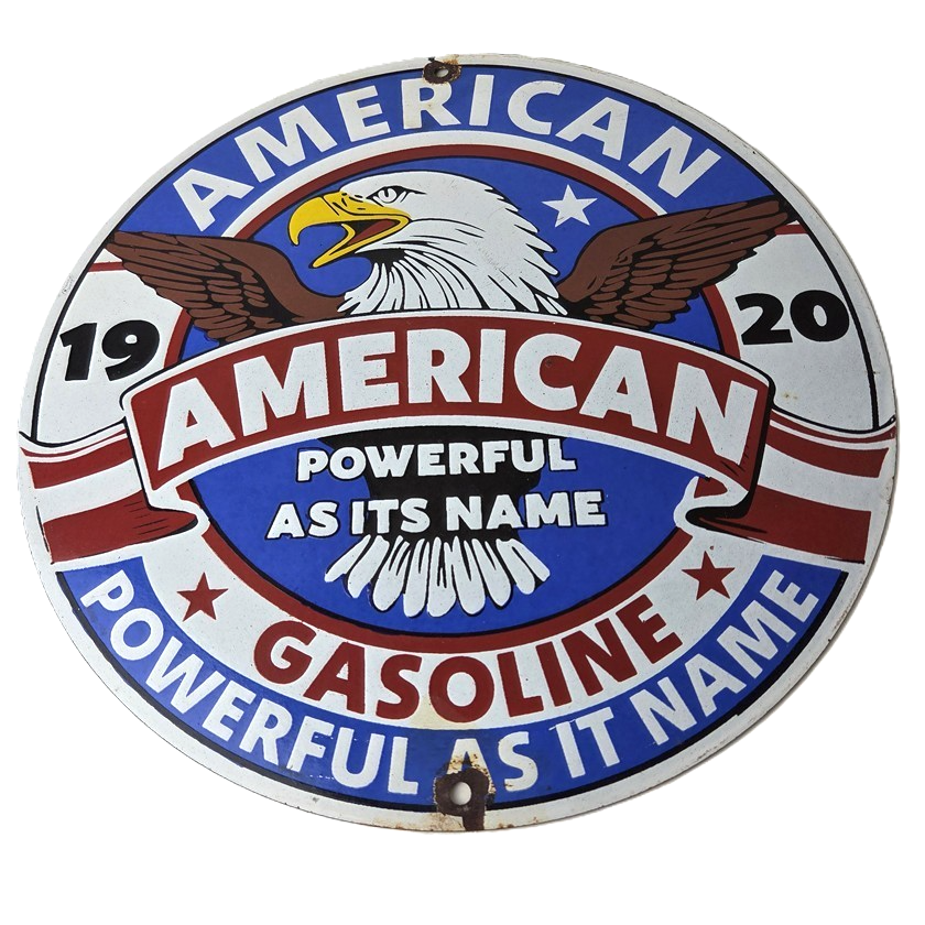 Vintage American Gasoline Porcelain Sign - Blad Eagle Powerful Gas Pump Sign