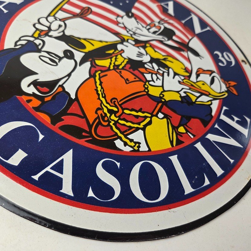 Vintage American Gasoline Porcelain Sign - Mickey Disney Gas Pump Plate Sign - Image 11