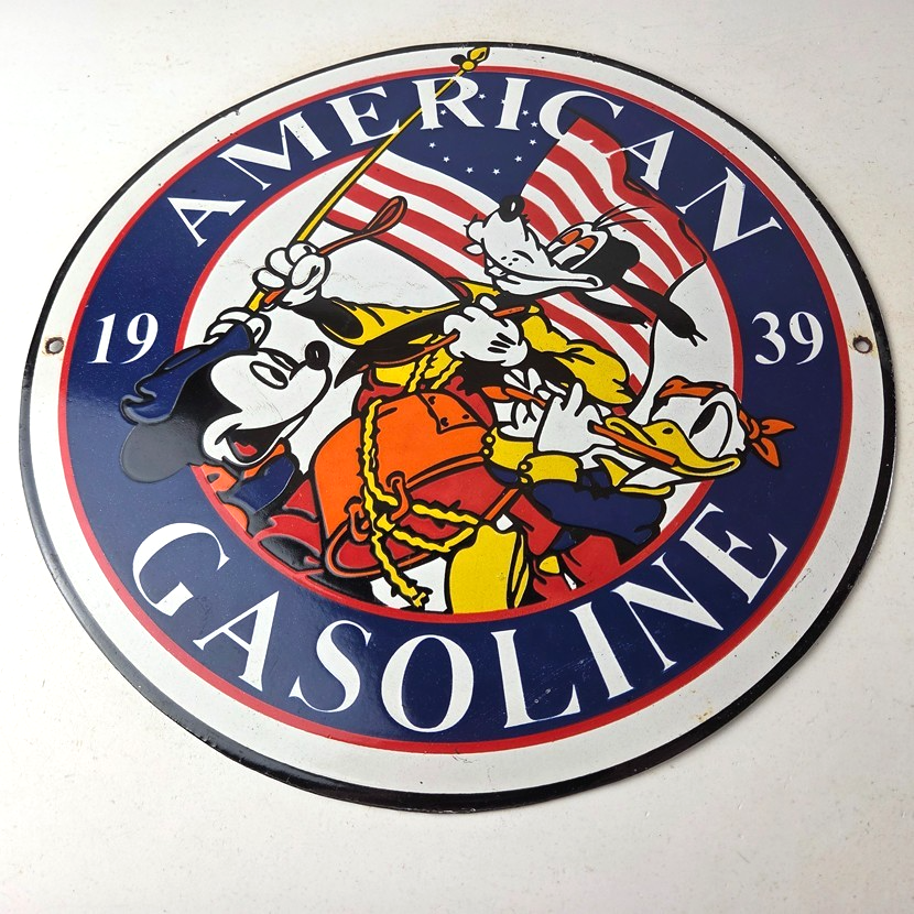 Vintage American Gasoline Porcelain Sign - Mickey Disney Gas Pump Plate Sign - Image 15