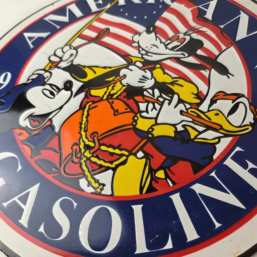 Vintage American Gasoline Porcelain Sign - Mickey Disney Gas Pump Plate Sign - Image 4