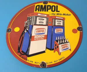 Vintage Ampol Gasoline Sign Gas Pump Porcelain Sign 305892719244