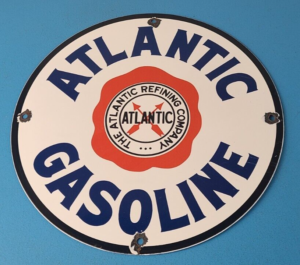 Vintage Atlantic Gasoline Sign Gas Service Station Pump Porcelain Sign 305846918224