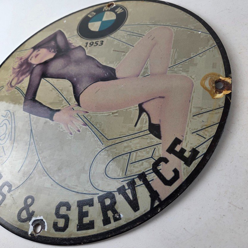 Vintage BMW Sign - Motorcycle Gas Pump Service Auto Porcelain Sign - Image 13