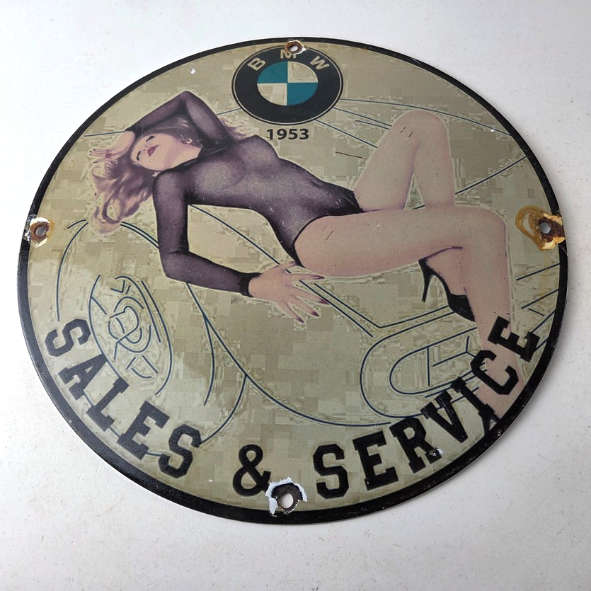 Vintage BMW Sign - Motorcycle Gas Pump Service Auto Porcelain Sign - Image 15
