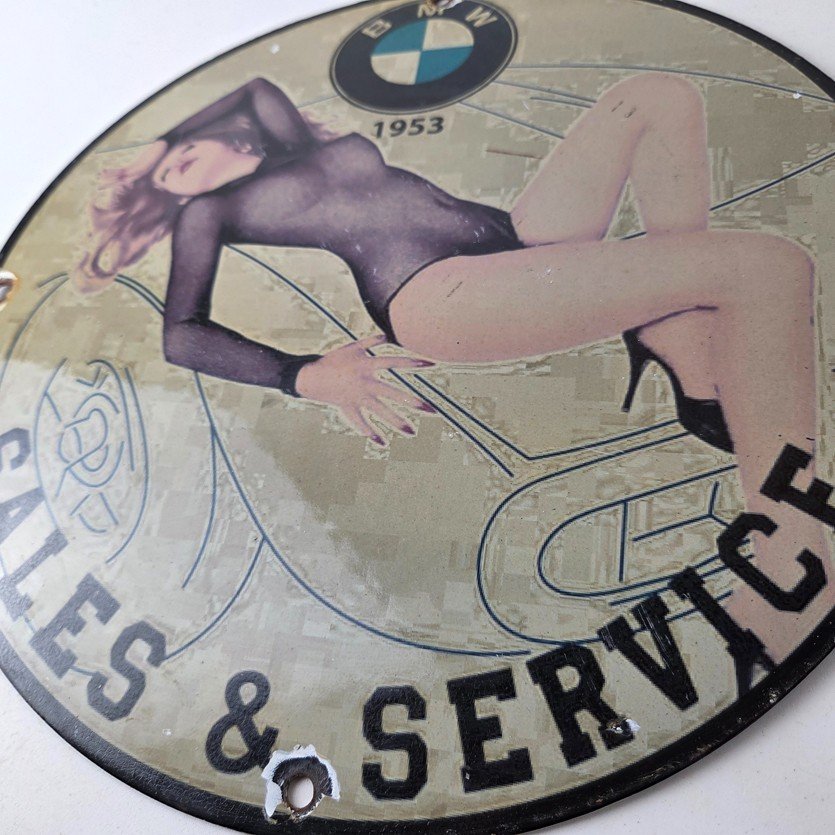 Vintage BMW Sign - Motorcycle Gas Pump Service Auto Porcelain Sign - Image 4