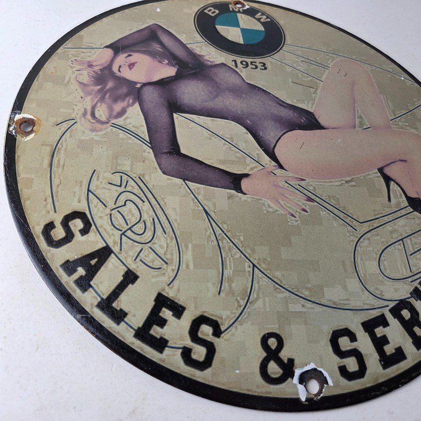 Vintage BMW Sign - Motorcycle Gas Pump Service Auto Porcelain Sign - Image 6