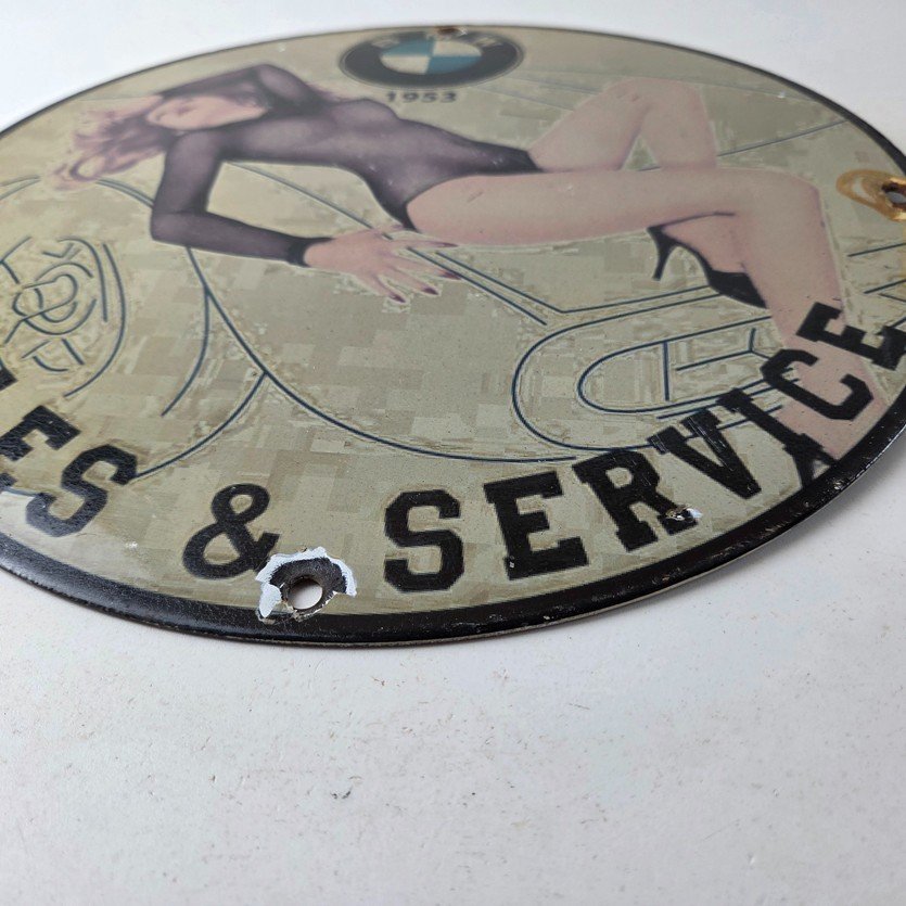 Vintage BMW Sign - Motorcycle Gas Pump Service Auto Porcelain Sign - Image 10