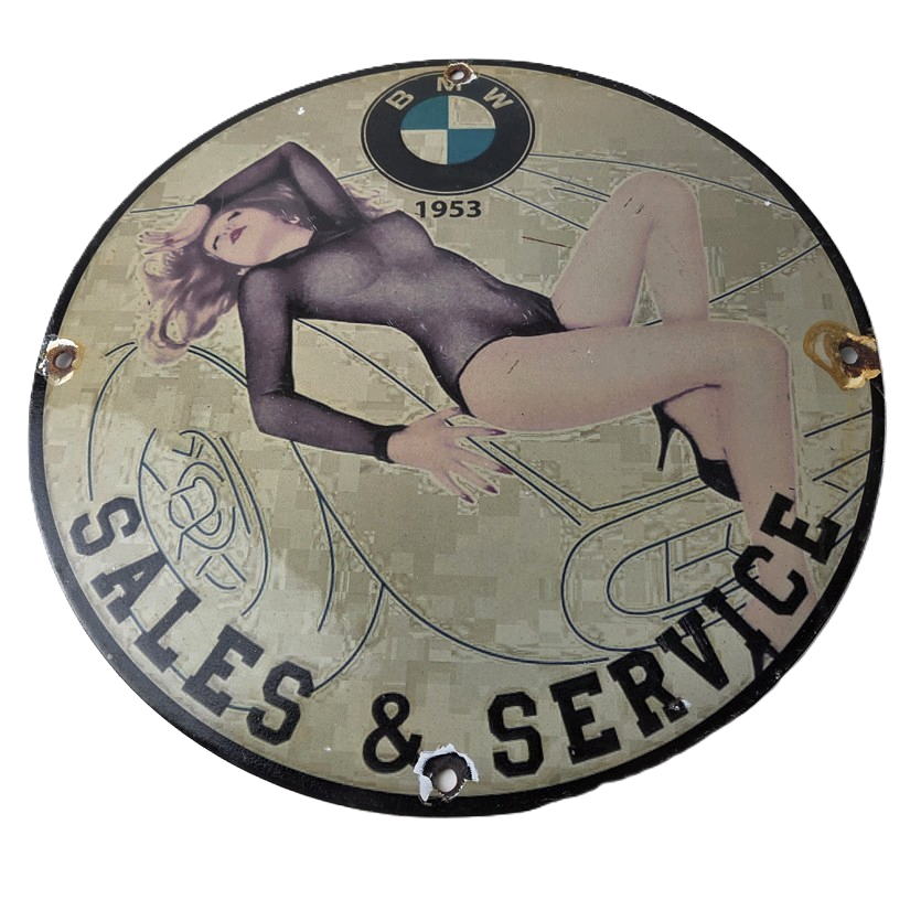 Vintage BMW Sign - Motorcycle Gas Pump Service Auto Porcelain Sign