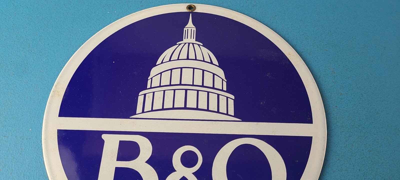 Vintage B&O Railway Sign - Railroad Porcelain Gas Pump Train Station Sign - Image 3