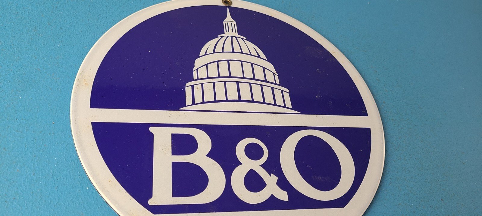 Vintage B&O Railway Sign - Railroad Porcelain Gas Pump Train Station Sign - Image 6