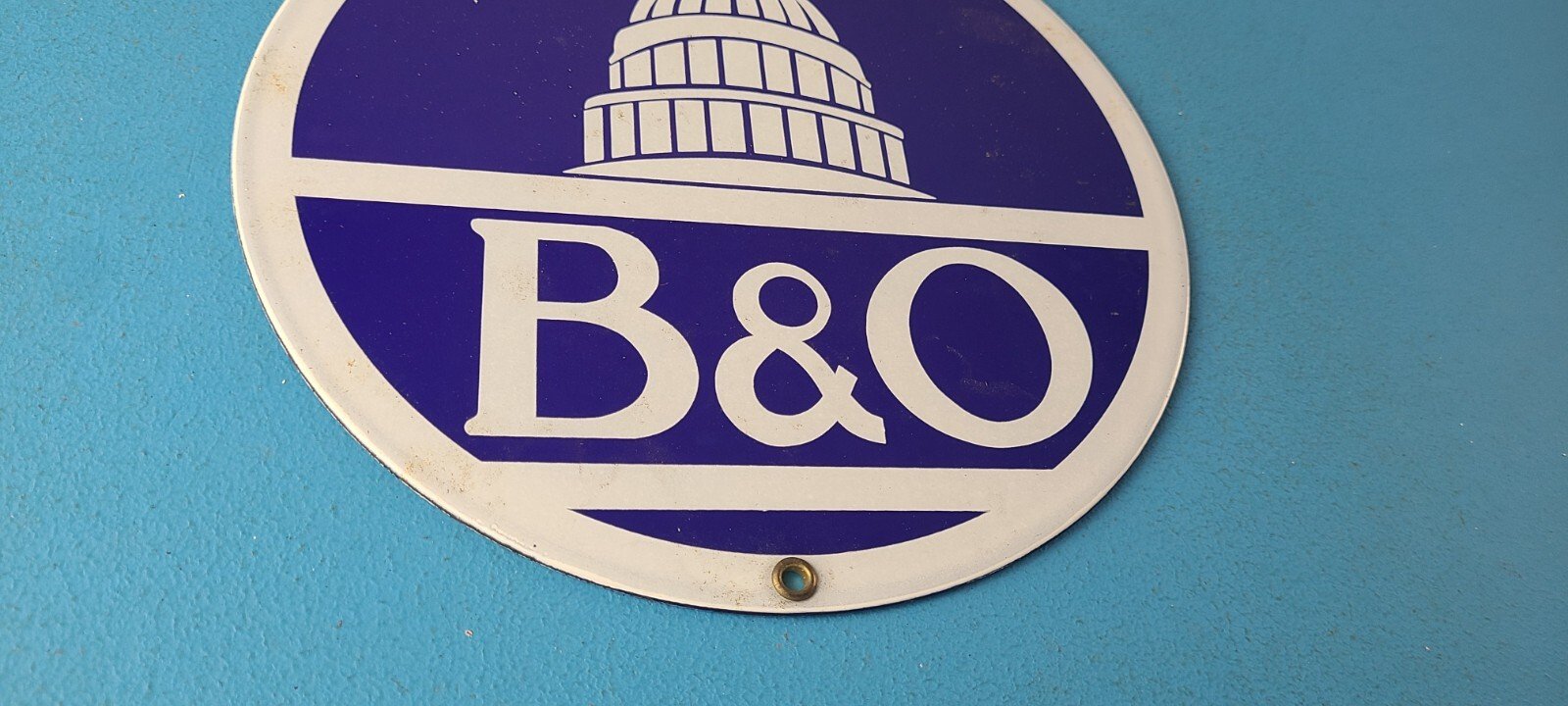 Vintage B&O Railway Sign - Railroad Porcelain Gas Pump Train Station Sign - Image 7