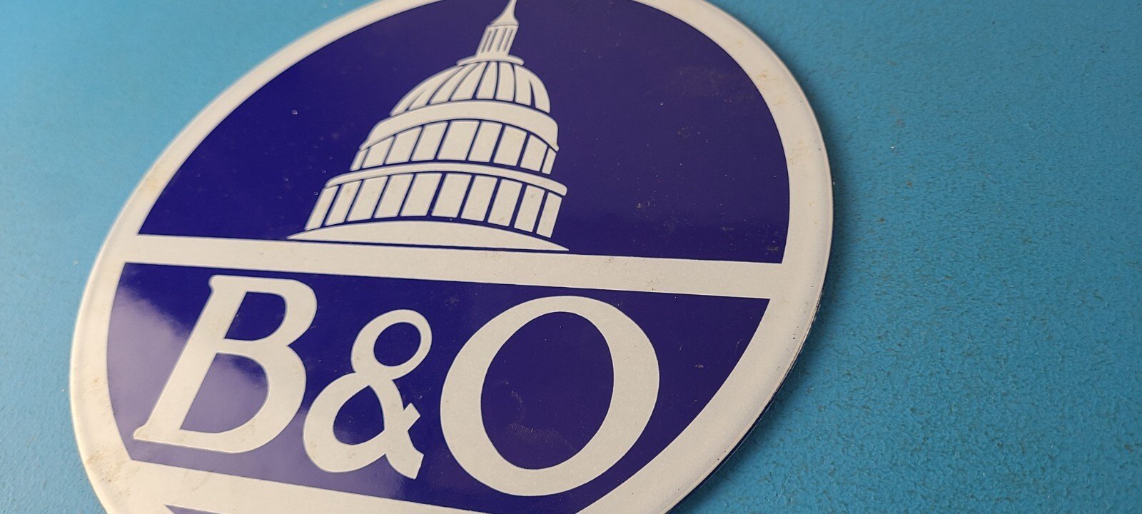 Vintage B&O Railway Sign - Railroad Porcelain Gas Pump Train Station Sign - Image 9