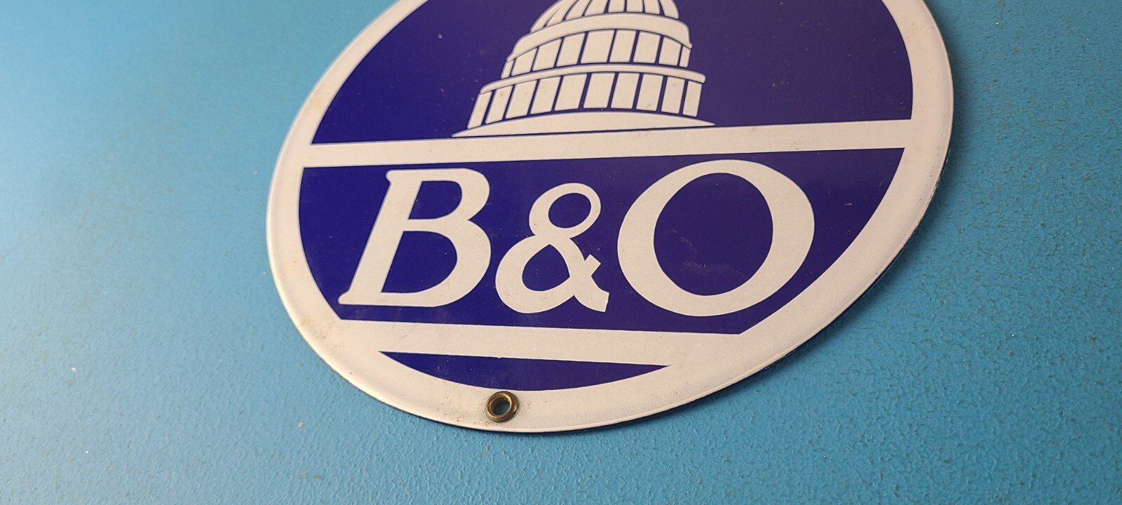 Vintage B&O Railway Sign - Railroad Porcelain Gas Pump Train Station Sign - Image 10