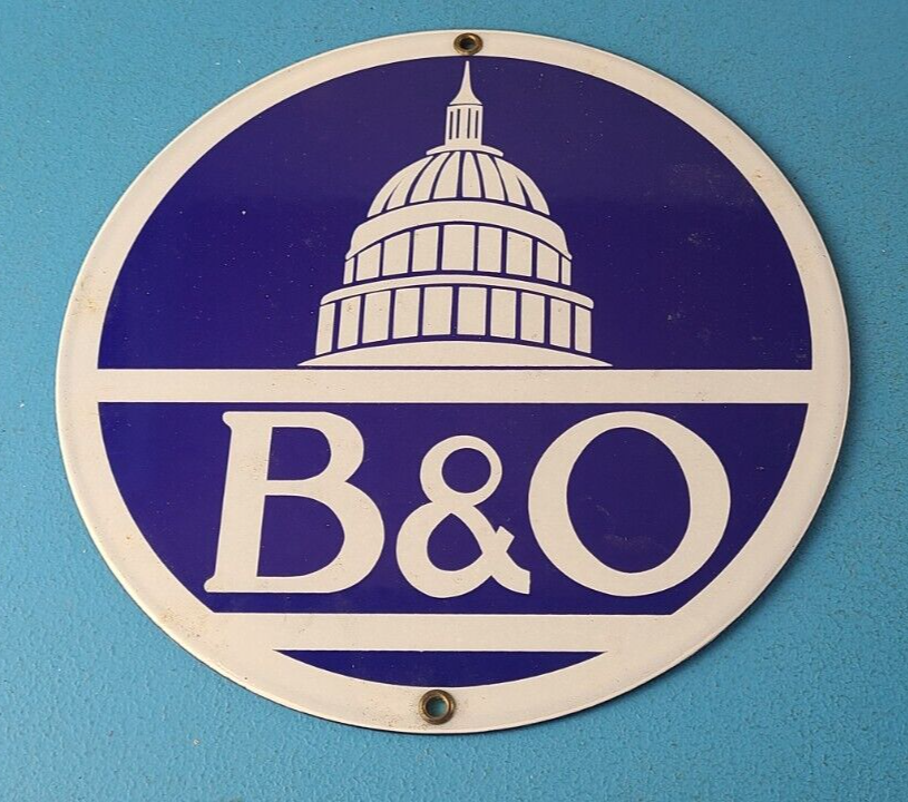 Vintage B&O Railway Sign - Railroad Porcelain Gas Pump Train Station Sign