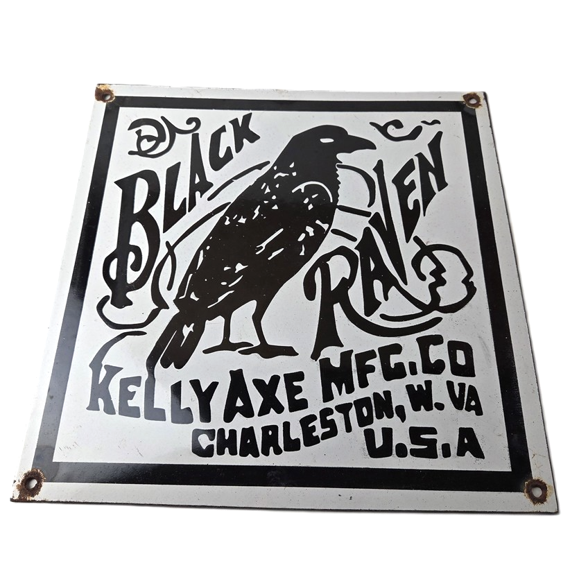 Vintage Black Raven Sign - Kelly Axe Service Station Knife Store Gas Pump Sign
