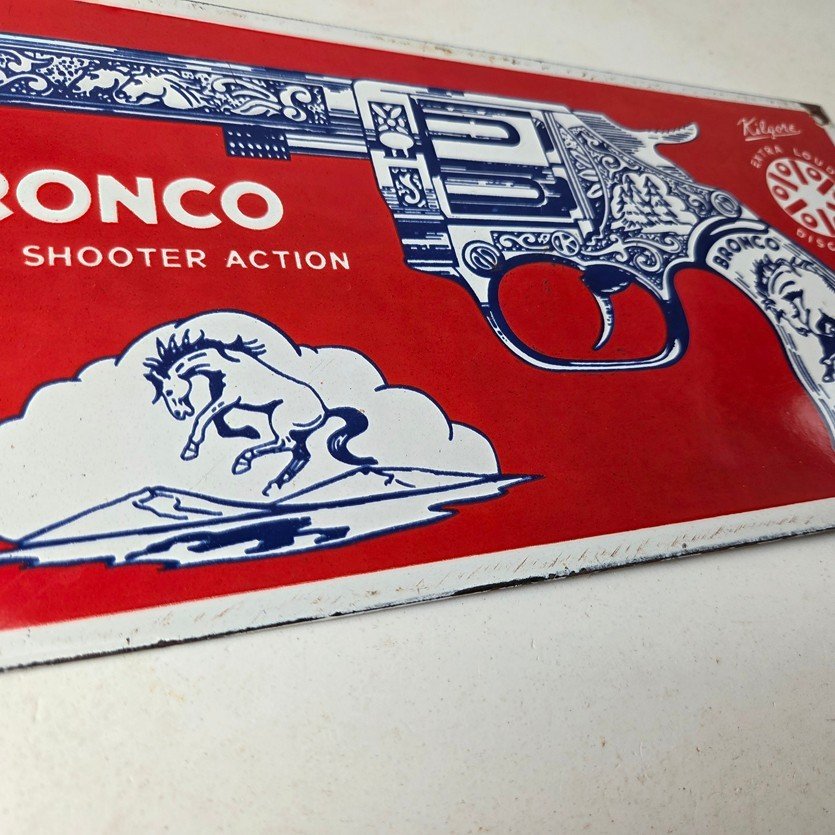 Vintage Bronco Kilgore Toys Sign - Porcelain Advertisement Store Gas Pump Sign - Image 11