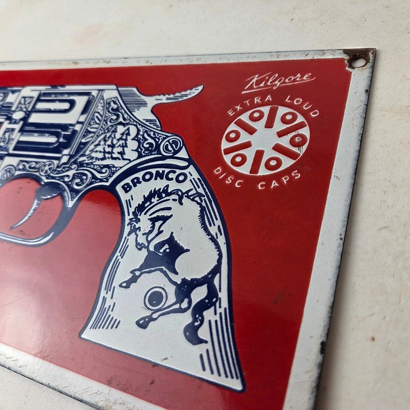 Vintage Bronco Kilgore Toys Sign - Porcelain Advertisement Store Gas Pump Sign - Image 12