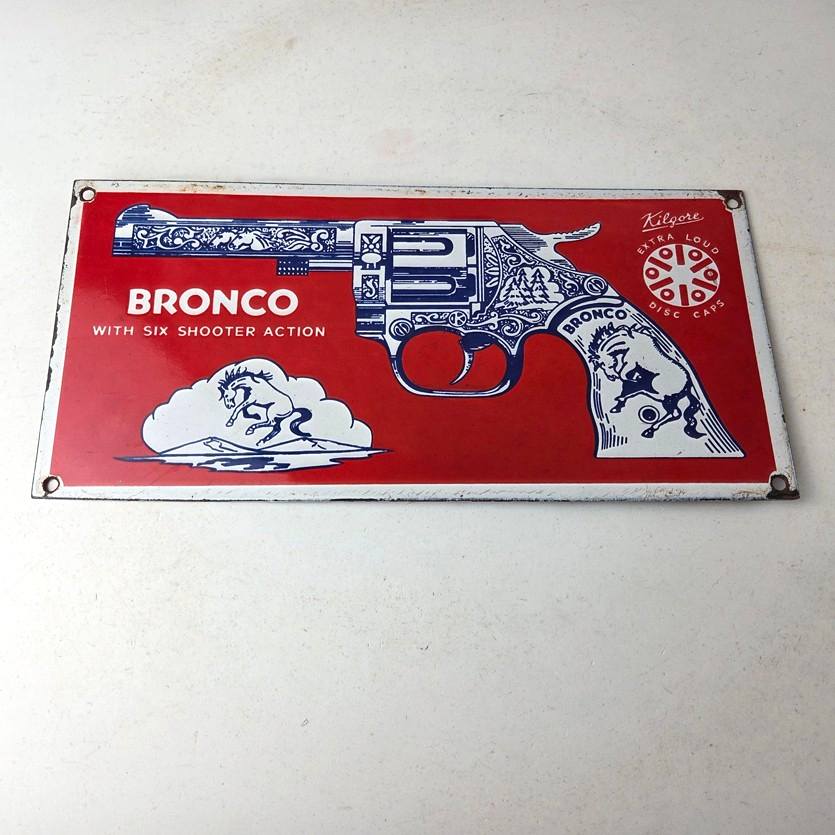 Vintage Bronco Kilgore Toys Sign - Porcelain Advertisement Store Gas Pump Sign - Image 15