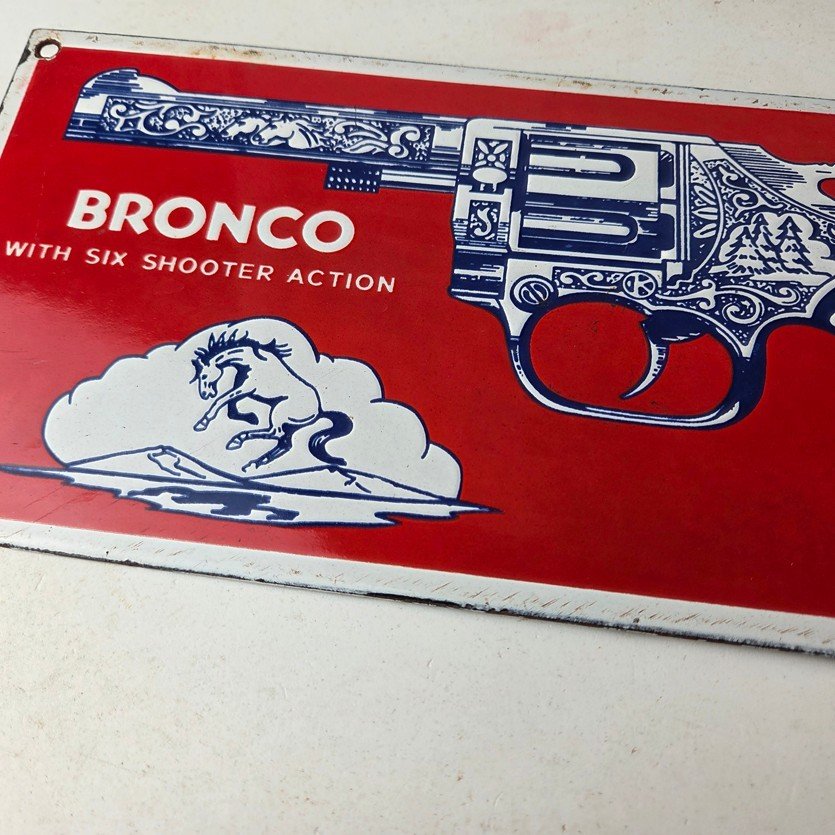 Vintage Bronco Kilgore Toys Sign - Porcelain Advertisement Store Gas Pump Sign - Image 4