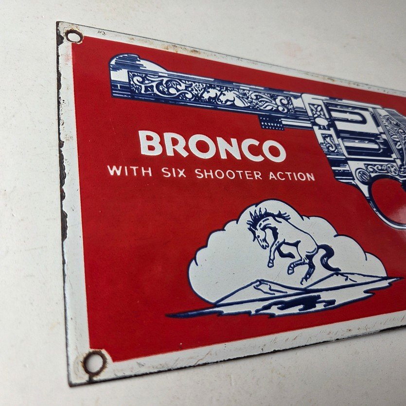 Vintage Bronco Kilgore Toys Sign - Porcelain Advertisement Store Gas Pump Sign - Image 5