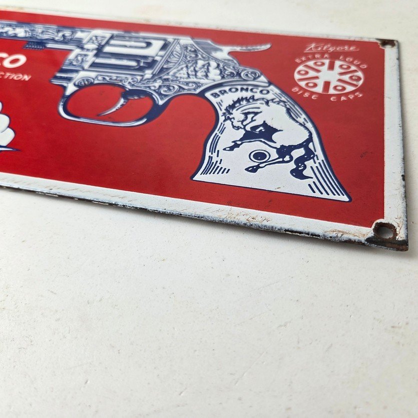 Vintage Bronco Kilgore Toys Sign - Porcelain Advertisement Store Gas Pump Sign - Image 10