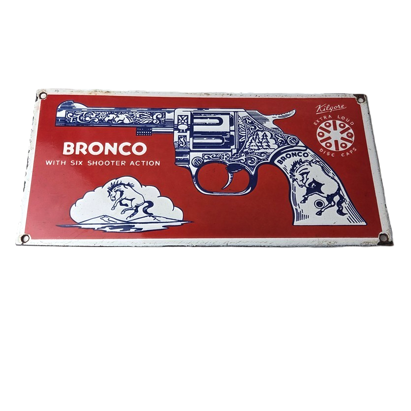 Vintage Bronco Kilgore Toys Sign - Porcelain Advertisement Store Gas Pump Sign