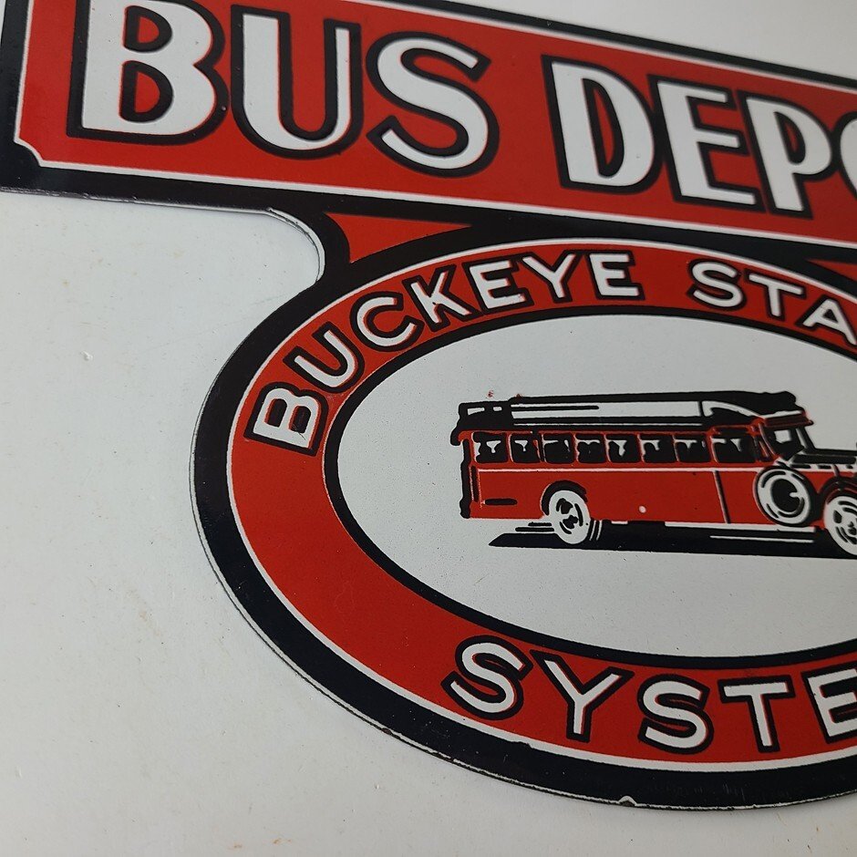 Vintage Bus Depot Stages Porcelain - Buckeye System Advertising Gas Pump Sign - Image 6