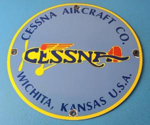 Vintage Cessna Aircraft Sign Aviation Gas Airplane Hangar Porcelain Sign 305883213394