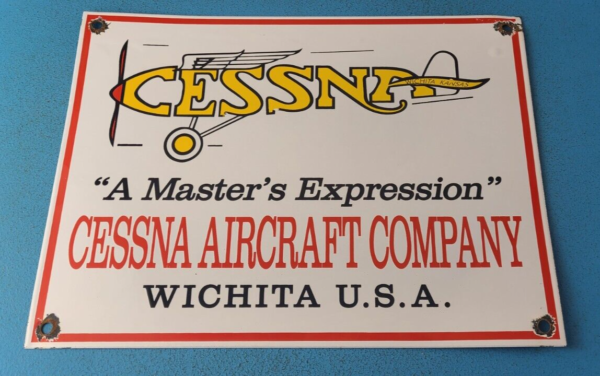 Vintage Cessna Aircraft Sign Aviation Hangar Gas Pump Airplane Porcelain Sign