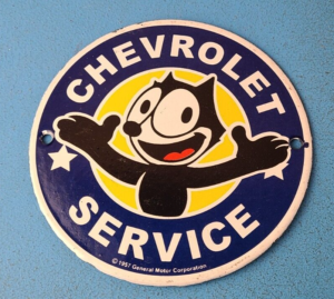 Vintage Chevrolet Porcelain Sign Chevy Felix the Cat Service Gas Pump Sign 305889890584