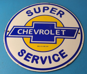 Vintage Chevrolet Sign Super Service Automobile Motors Gas Pump Porcelain Sign 305872751374