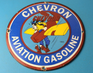 Vintage Chevron Gasoline Sign Aviation Gas Goofy Auto Gas Porcelain Sign 305855212674