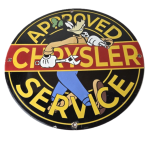 Vintage Chrysler Porcelain Sign - Walt Disney Goofy Garage Service Station Sign