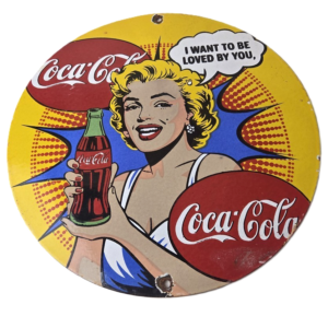 Vintage Coca Cola Porcelain Sign - Gas Pump Service Marilyn Monroe Sign